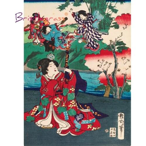 BRISTLEGRASS Wooden Jigsaw Puzzles 500 1000 Pieces Japanese Ukiyoe Kabuki Toyohara Kunichika Educational Toy Painting Home Decor