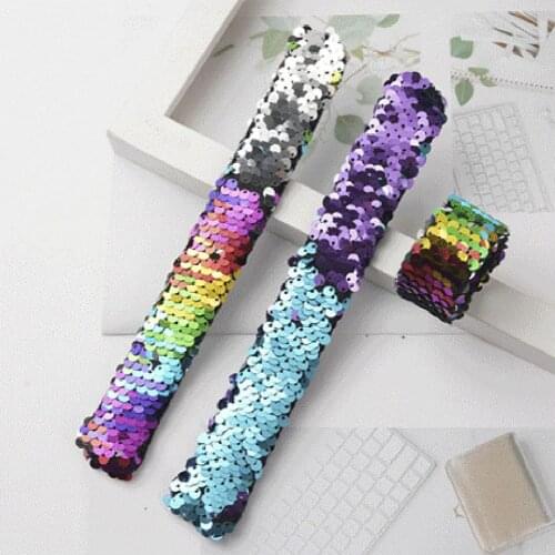 2Pcs Elastic Sequin Children Slap Bracelets Glitter Kids Wristband Multicolor Creative Fashion Patted Bracelets