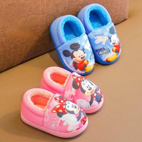 Disney Spiderman Anime Elsa Children Cotton Slippers Autumn Winter Warm Frozen Princess Boy Girl Indoor Home Cotton Shoes