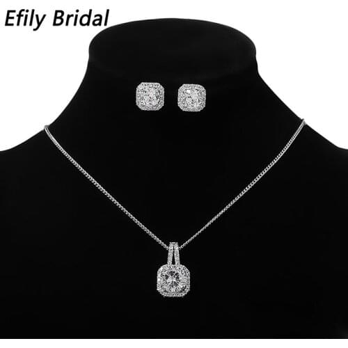 Efily Fashion Jewelry Sets Cubic Zirconia Silver Color Necklace and Earrings Set for Women Accessories 2021Trendy Party Gifts