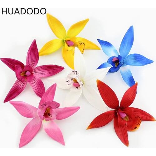 HUADODO 10cm 10pcs Orchid Artificial Flower heads Gladiolus Cymbidium Fake Flowers for Wedding Home Decorative