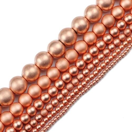 JHNBY Matte Pink Rose Gold Hematite Natural Stone 3/4/6/8mm Round Spacer Loose Beads For Jewelry Making Diy bracelets Findings
