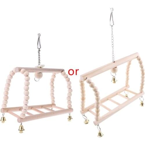 Pet Swing BridgeParrot Bird Parakeet Hanging Cage Beads Bell Natural Wood Funny Climb Ladder Pendant Supplies Balance Training
