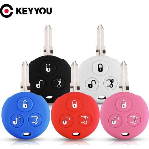 KEYYOU Key Rings Silicone Car Key Cover Case Shell Skin For Mercedes Benz Smart City Fortwo Roadster 3button Car Key Holder
