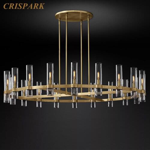 Ravelle Round Chandelier 60in Modern Brass Ceiling Chandelier Lighting Cylinder Glass Indoor Light Fixture for Living Room Foyer