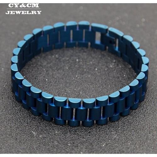 15mm Men Stainless Steel Hip Hop Style Bracelet 24k Gold Silver Color Watch Band Bangle Bracelet Link Fashion Punk Jewelry 22cm