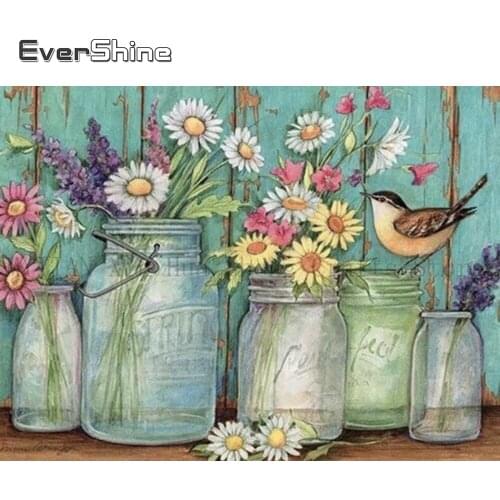 Evershine Diamond Mosaic Flower Arrangement Diamond Painting Floral Vase 5D DIY Diamond Embroidery Cross Stitch Kit Rhinestones