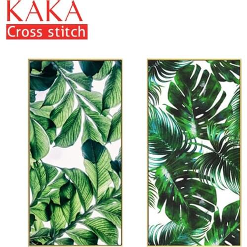 KAKA Cross stitch kits Embroidery needlework sets with printed pattern,11CT canvas,Home Decor for garden House,5D Green Plants