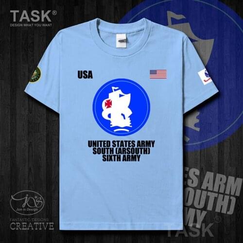 US Army Sixth Army ARSOUTH Short sleeve new Tops t shirt summer Fashion country cotton Army Tactical Military Casual Solid Tee