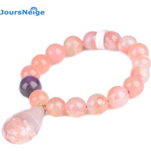 Wholesale JoursNeige Cherry Blossoms Natural Crystal Bracelet Round Beads With Water Drop Lucky for Women Girl Bracelet Jewelry