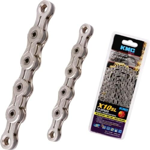 Original KMC X10SL 10 Speed Chain Silver for Trekking 116 Links Super Light Nickel Plated KMC 10S Chain + Missing Link