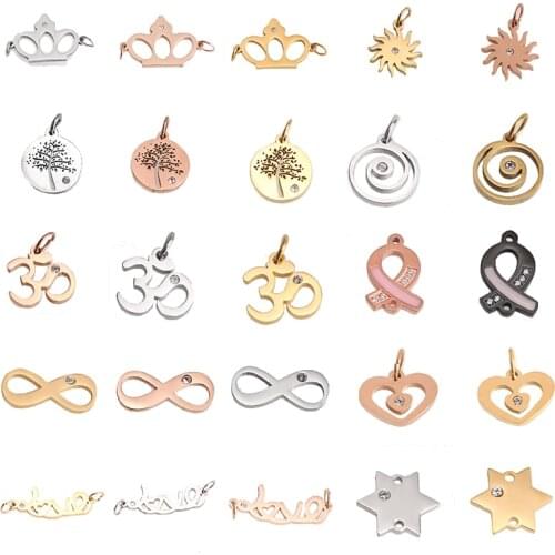 Pendants Charms for Jewelry Making Gold Stainless Steel CZ Heart Geometric Fashion Bracelet Necklace Accessaries Wholesale lots