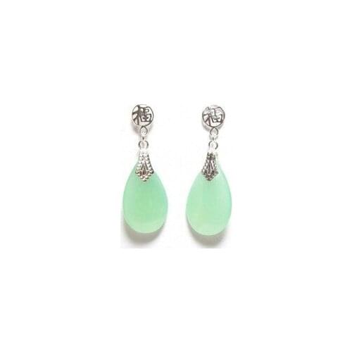 Lovely Fine real 20X12mm Natural Green gem 925 Fortune Post Earrings wings watches Ohrringe wholesale 4pcs 2[pair