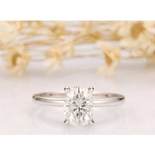 RandH 1.5CARAT Oval Cut Solitaire Rings For Wedding Egagement 14K 18K White Gold DEF VVS GRA Moissanitea Womens Rings For Gift