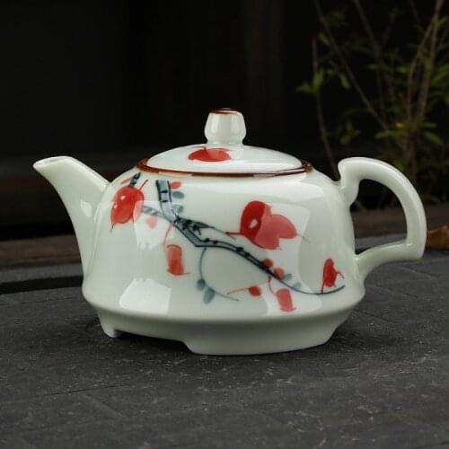 Handpainted Ceramic Kung Fu Teapot Ceramic Celadon Kiln Kung Fu Tea Single Pot Colorful Handpainting Gongfu Tea Set Pot 175ml