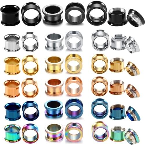 2-20mm 1Pair Stainless Steel Ear Tunnel Gauges Earring Piercing Hollow Screw Thread Ear Stretcher Ear Plug Piercing Body Jewelry