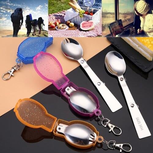 Stainless Folding Spoon Fork Outdoor Travel Camping Equipment Utensil Foldable Pocket Spoon Fork Camping Picnic Survival Tool