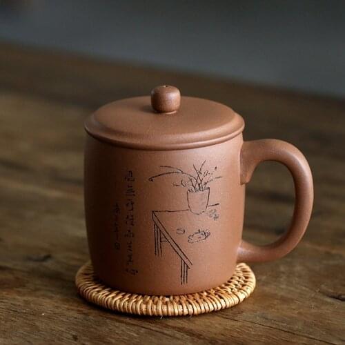 Hall yixing undressed ore purple sand cup by hand if mud tea cover cup 350 ml element face heart plain and simple