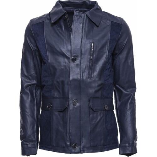 Navy Blue Leather Coat