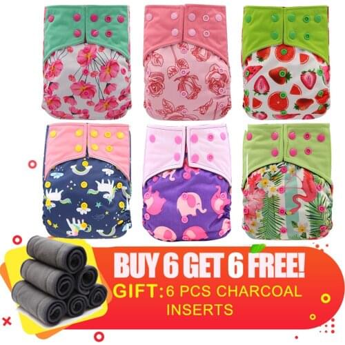 Ohbabyka AI2 Cloth Diaper Reusable Bamboo Charcoal Baby Diaper Cover Waterproof Heavy Wetter Baby Nappies for Boys and Girls