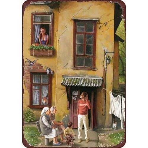 Vintage Tin Poster Get Up Early, Say Hello, the Pin Up Girl Is in the Window Metal Tin Sign 8x12 Inch Retro Art Home