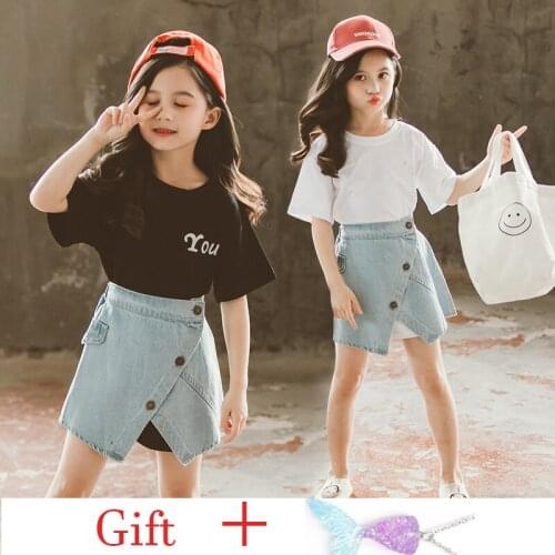 8 10 years Children Girls Cloth Print Sakura Momoko Short Sleeve Cotton T-shirt 2021 Teen Girls Summer Tops Skirt Suits