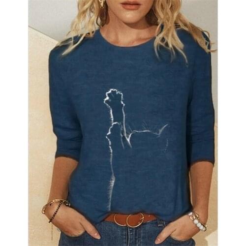 Women Clothes Spring Summer Casual Womens Clothing Funny Cute Cat 3D Print Long Sleeve T-Shirts Female Ladies Fashion Tops