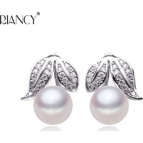 New design elegant earrings with natural freshwater pearls shiny 925 sterling silver women fine jewelry wedding birthday gift