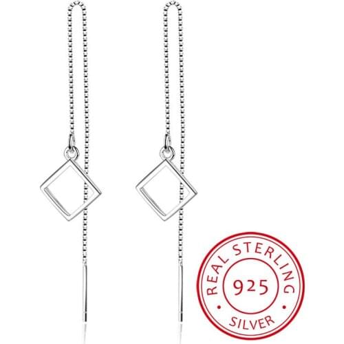 Simple Fashion 925 Sterling Silver Geometric Square Strip Tassel Earrings For Women pendientes S-E489