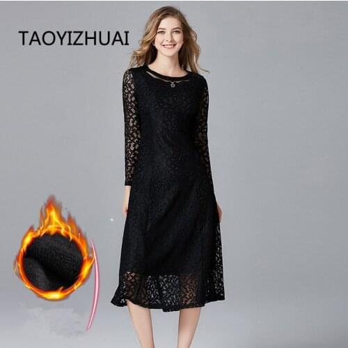 TAOYIZHUAI Women Dress 2019 New Arrival Winter Mid-Calf Black Dress Plus Size XL Hollow Out Sexy Style Women Long Dress 14134(R)
