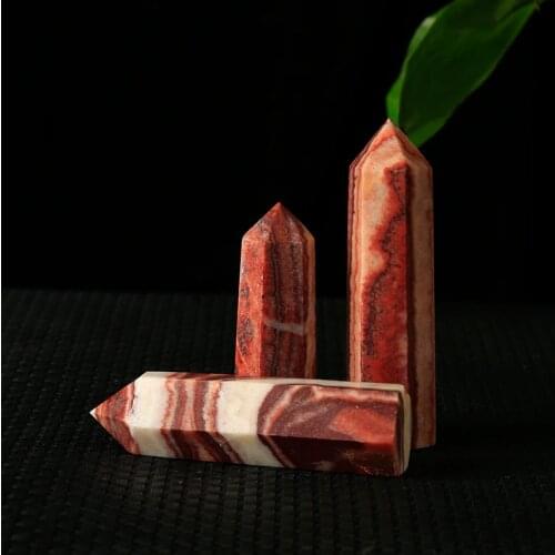 1PC natural China rhodochrosite hexagonal column red streak mineral Crystal point Mineral jewelry home decoration DIY gift