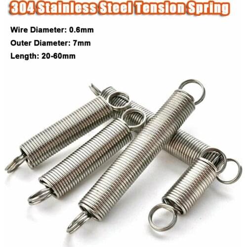 10Pcs Outer Diameter 7mm Wire Diameter 0.6mm Dual Hook Small Expansion Tension Spring Hardware Accessories 304 Stainless Steel