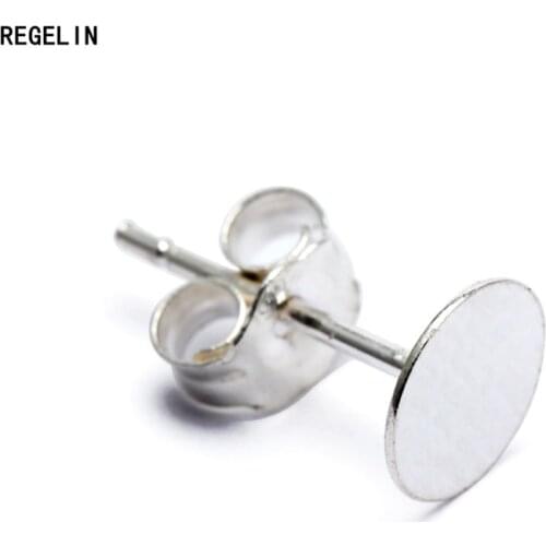 REGELIN 4pcs 925 Sterling Silver Earrings Settings Blank Round Base Cabochon Stud Ear Flat Base Posts Pure Plug Silver Earrings