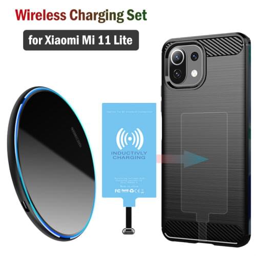 Qi Wireless Charging for Xiaomi Mi 11 Lite 4G 5G Mi 11 Youth 6.55'' Phone Wireless Charger with USB Type-C Charging Adapter Case