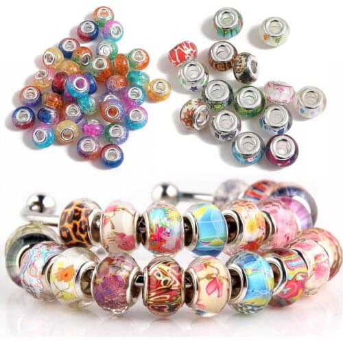 European Style 20Pcs Mixed Big Hole (5mm) Loose Beads Lampwork Charms for DIY Jewelry Making Anklet Bracelet 8x13MM Bead
