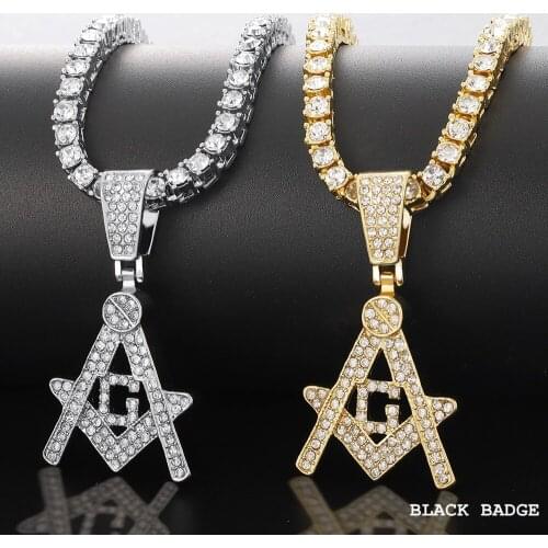 Hip Hop Pendant Statement Metal Alloy Masonic Logo Pendants Necklaces Women Men Steampunk Gold Silver Color Long Chain Necklace