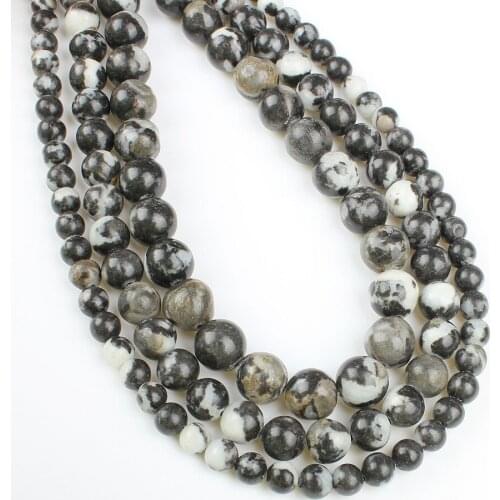 Natural stone black and white speckled loose beads men and women jewelry making DIY necklace bracelet jewelry accessory