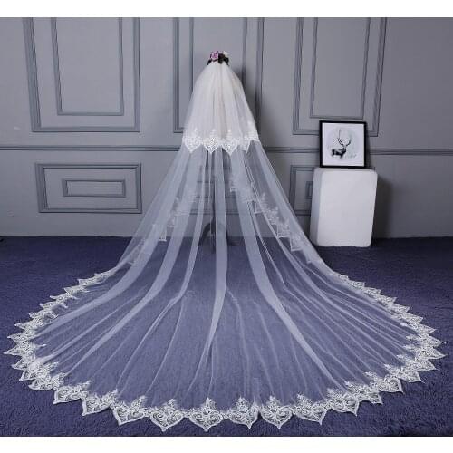 Tanpell Fancy Two Layer Lace Edge Wedding Veil Delicate Ivory Tulle Simple Long Bridal Wedding Veil