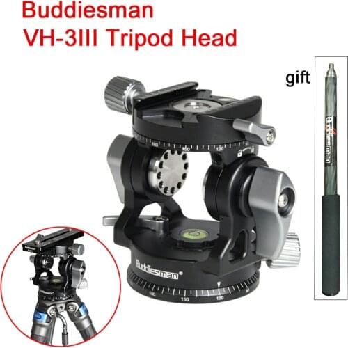 Buddiesman VH-3III Panoramic Tripod Head Payload 25kg Monopod Damping Quick Release Plate Rocker VH3 III Tripod for DSLR Camera