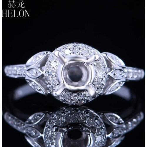 HELON 6-7mm Round Cut Solid 14K White Gold Genuine Natural Diamonds Fine Jewelry Semi Mount Engagement Ring Setting