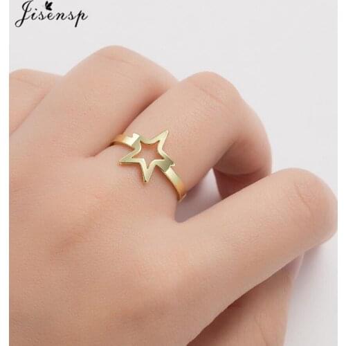 Jisensp Minimalist Hollow Star Finger Rings Adjustable Stainless Steel Cocktail Ring for Women Men Best Frinedship Gift Bijoux