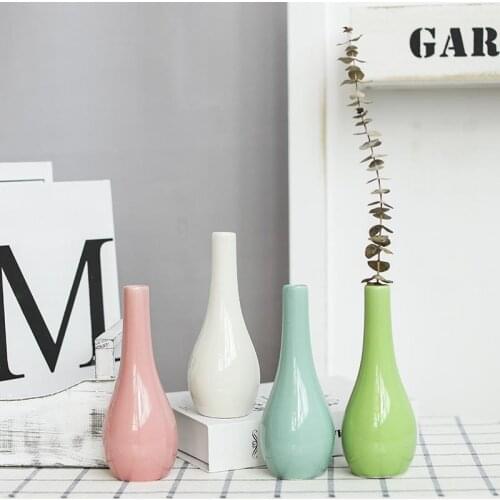 Creative Home Ceramic Crafts Desk Vase Straight Bottle Room Hallway Wedding Office Tabletop Home Decoration 65*65*160mm
