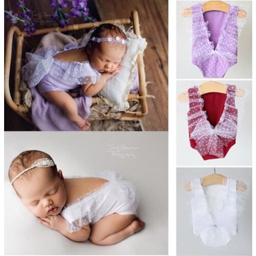 Baby Girls Clothing Headband Set Newborn Photography Props Lace Bodysuit Costume For Photo Shooting Accessories Outfit Headwear