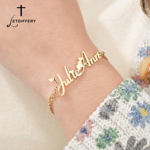 Letdiffery Custom Double Names Women Bracelets 3mm Stainless Steel Cuban Chain Bracelet for Men Lovers Personlized Jewelry