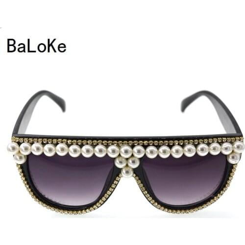 Hot Sale top fashion Brand Designer baroque Pearl noble women vintage retro superstar sunglasses lens