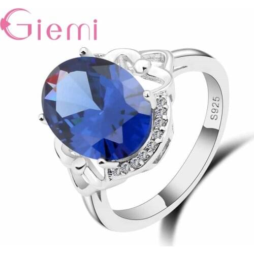 Hot Sale Romantic Wedding Bridal Blue Crystal Rings 925 Sterling Silver Party Silver Jewelry Dropshipping