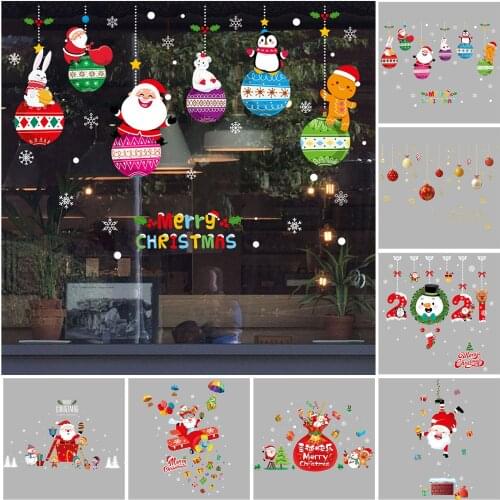 Cute Christmas Santa Snowman Gift Pattern Window Showcase Festival Sticker Decal Xmas Party Decor