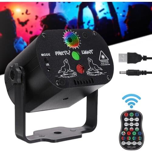 Mini RGB Disco Light DJ LED Laser Stage Projector 60 Patterns Red Green Lamp USB Rechargeable Home Party KTV Effect Light