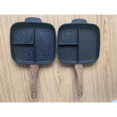 Multi-function Non-stick Pan Single Handle Maifan Stone Creative Cartoon Grid Pot Steak Frying Pan Kitchen Home Bar BBQ Cookware