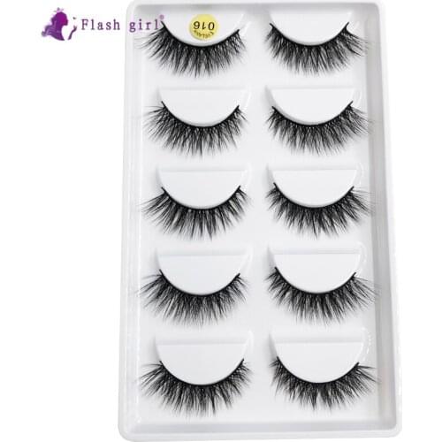 Flash Girl 5 Pairs 3D Mink False Eyelashes Natural Wispy Fluffy Dramatic Volume Fake Lashes Extension Handmade with Packing 016